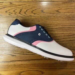 FootJoy Traditions White Navy Pink Saddle Spiked Golf Shoes Men Sizes